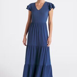 NEW Gilli Belize Short Sleeve Maxi Dress Navy Blue Women's Size Small Petite
